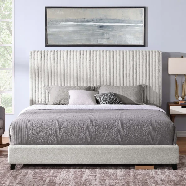 Arale Channeled Upholstered Platform Bed – Low Profile, Vertical Tufting, No Box Spring Needed