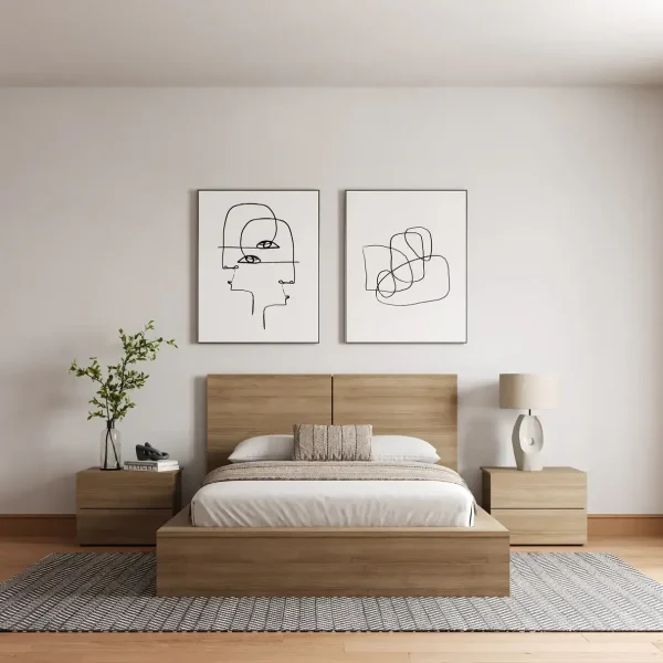 Modern Natural Oak Solid Wood Panel Bed Frame