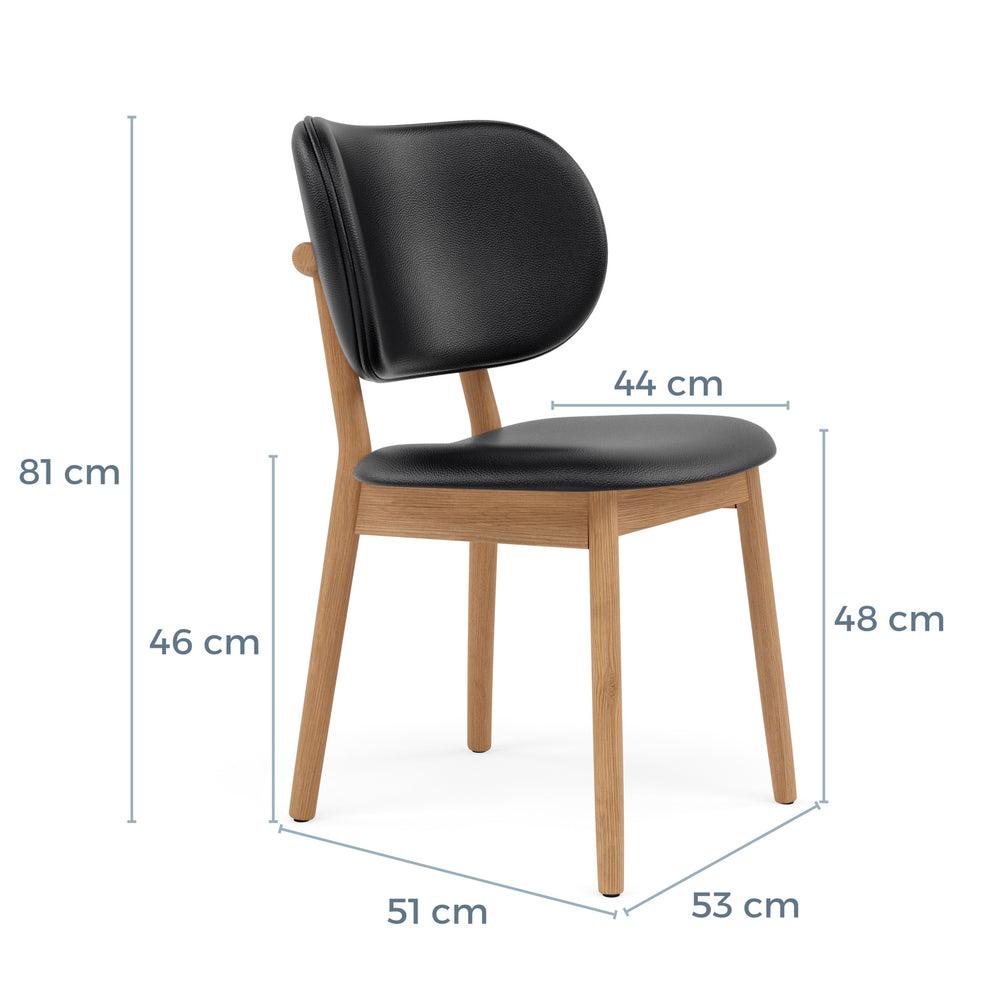 Olivia Black Leather Dining Chair – Oak Legs Side View
