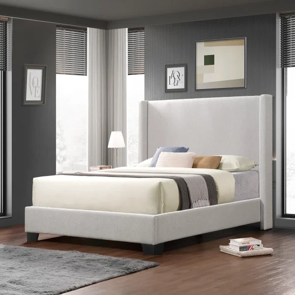 Reinette Upholstered Wingback Platform Bed – Extra Tall Headboard, 850+ lbs Support, No Box Spring