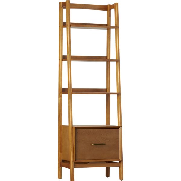 Wood display shelf with drawer