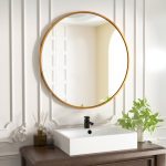 Round Mirror Mounted on Bathroom Wall