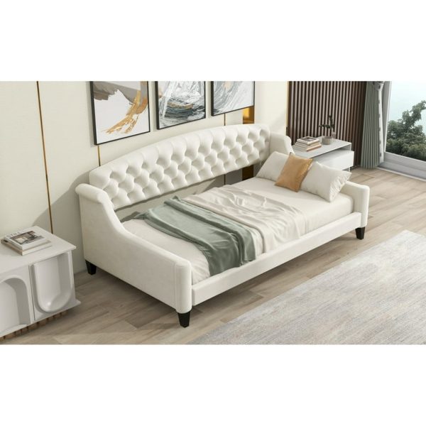 PakUnique Twin Luxe Daybed – Tufted Button Beige Sofa Bed for Pakistani Bedrooms