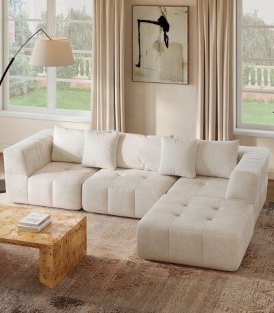 “White Velvet Sofa with Ottoman for Pakistani Living Rooms”