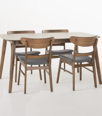 “PakUnique 5-Piece Dining Set – Walnut Table with Gray Chairs in Pakistan”