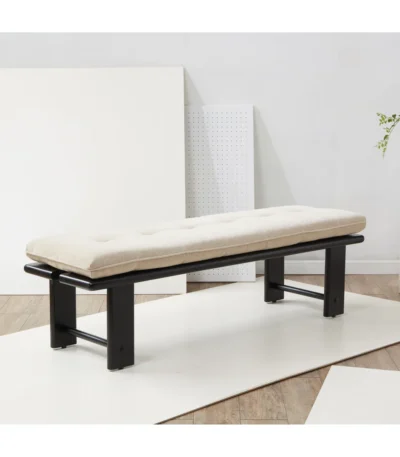 Upholstered 60-inch bench with neutral fabric