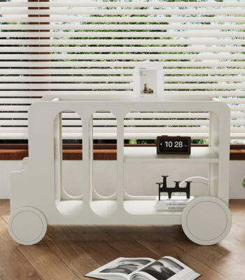 PakUnique Cream Movable Side Table – 35.43" Wide Sofa Table for Living Room in Pakistan