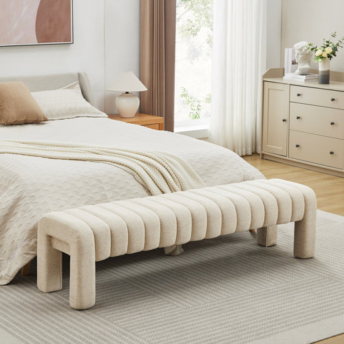 default_name (48) Elegant Noor Luxe Cream Bouclé Bench in bedroom setting