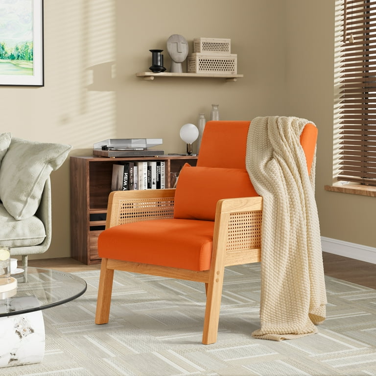 bd5d408f-fd59-4557-b2af-ab2a94aa0679.d923b4b8cd74bd3650398aa00923dd7c Modern orange upholstered accent chair with wooden frame – front view